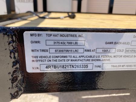 New 2026 Top Hat 18' X 83" MP Utility Trailer
