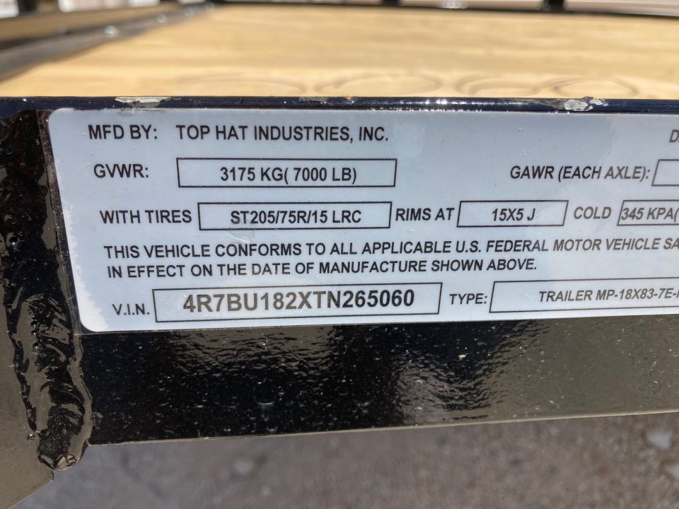 New 2026 Top Hat MP 83"X18' Utility Trailer w/SIR