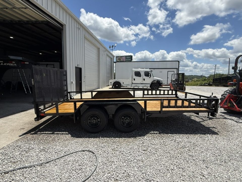 New Load Trail Utility 83x16 Tandem Axle 7K- Black W/ Side Rail Ramps