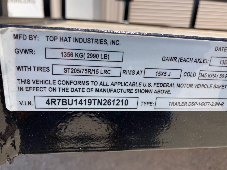New 2026 Top Hat DSP 14' x 77" Utility Trailer