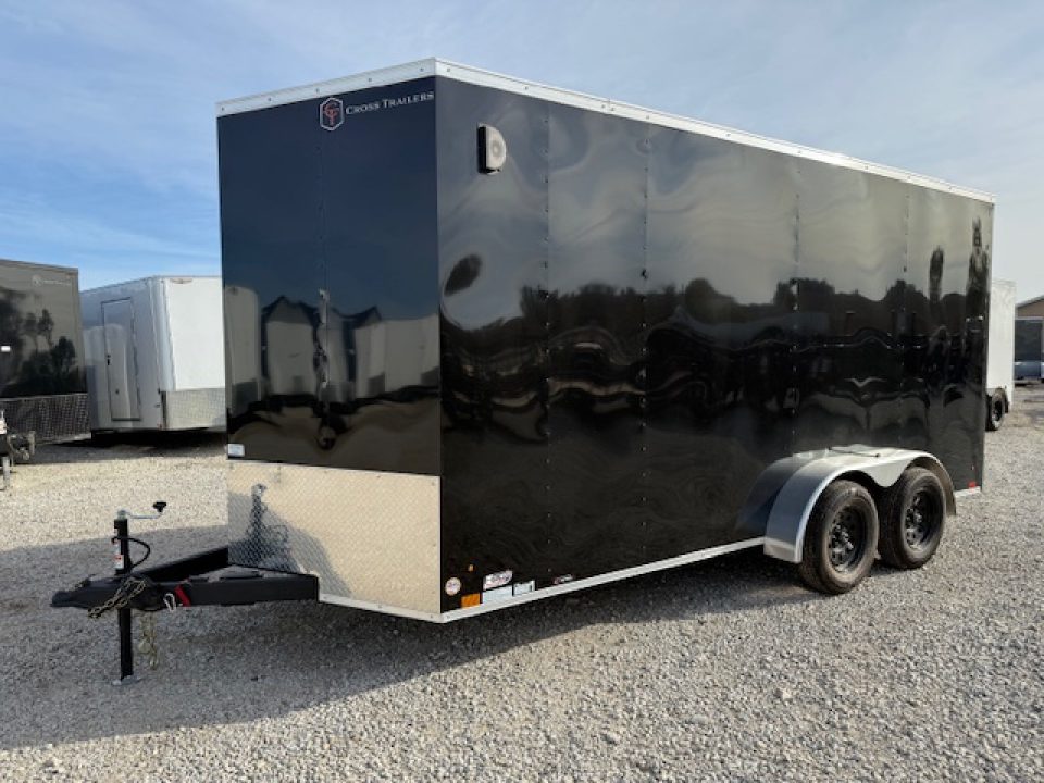 New 2026 Cross Black 7'x16' 7k Beta Flat Top V-Nose Enclosed Cargo Trailer