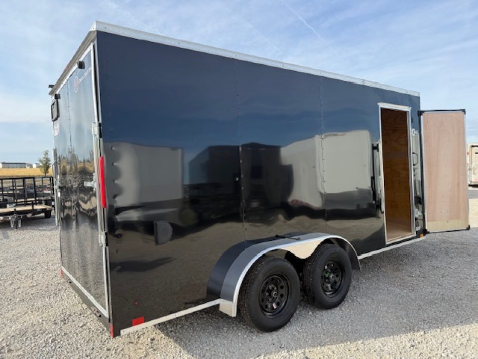 New 2026 Cross Black 7'x16' 7k Beta Flat Top V-Nose Enclosed Cargo Trailer