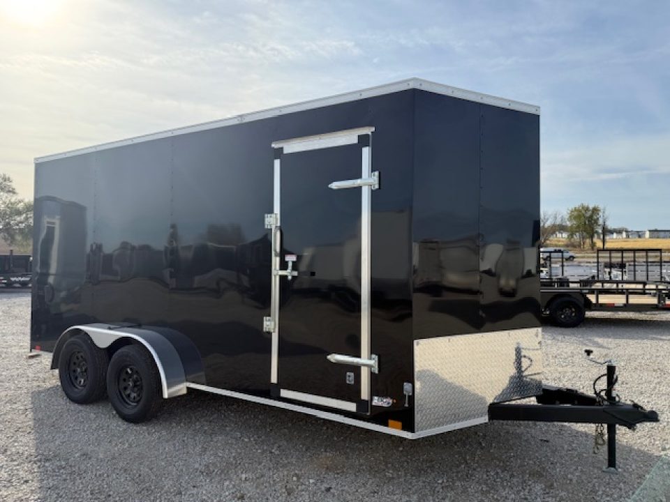 New 2026 Cross Black 7'x16' 7k Beta Flat Top V-Nose Enclosed Cargo Trailer