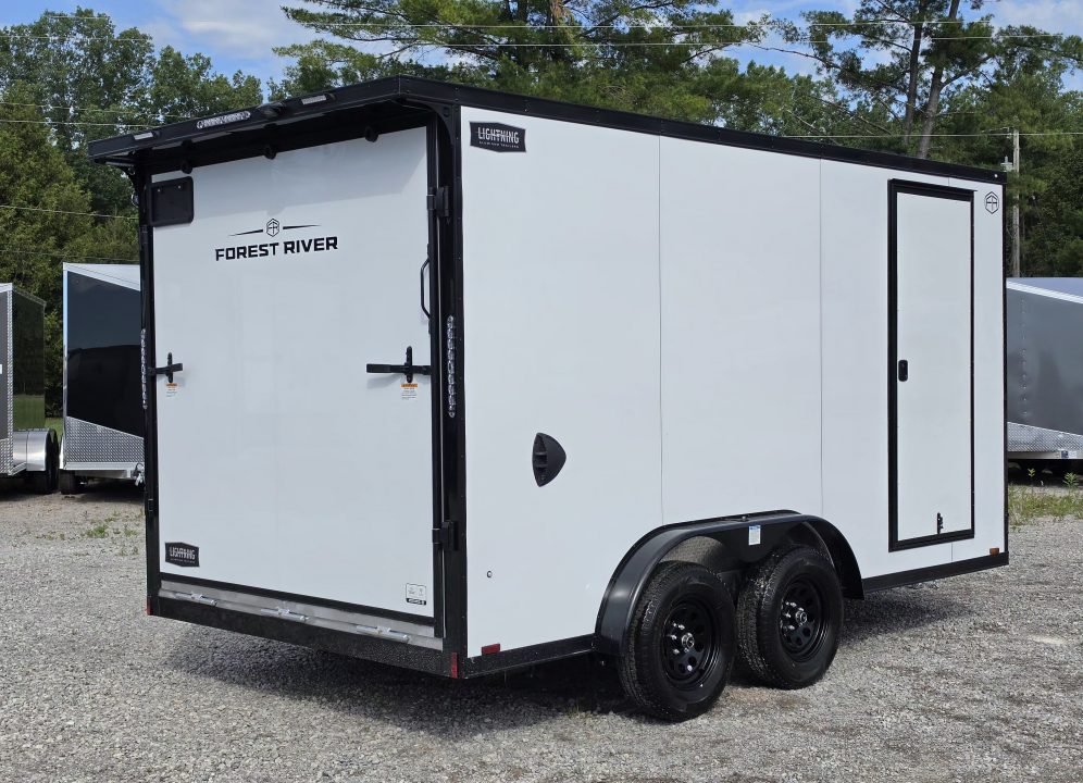 New 7.5 X 14 CARGO ENCLOSED TANDEM AXLE ALL ALUMINUM LIGHTNING 2027 REAR RAMP DOOR