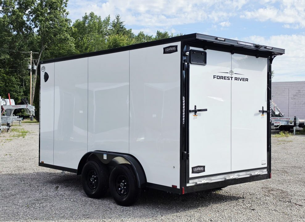 New 7.5 X 14 CARGO ENCLOSED TANDEM AXLE ALL ALUMINUM LIGHTNING 2027 REAR RAMP DOOR