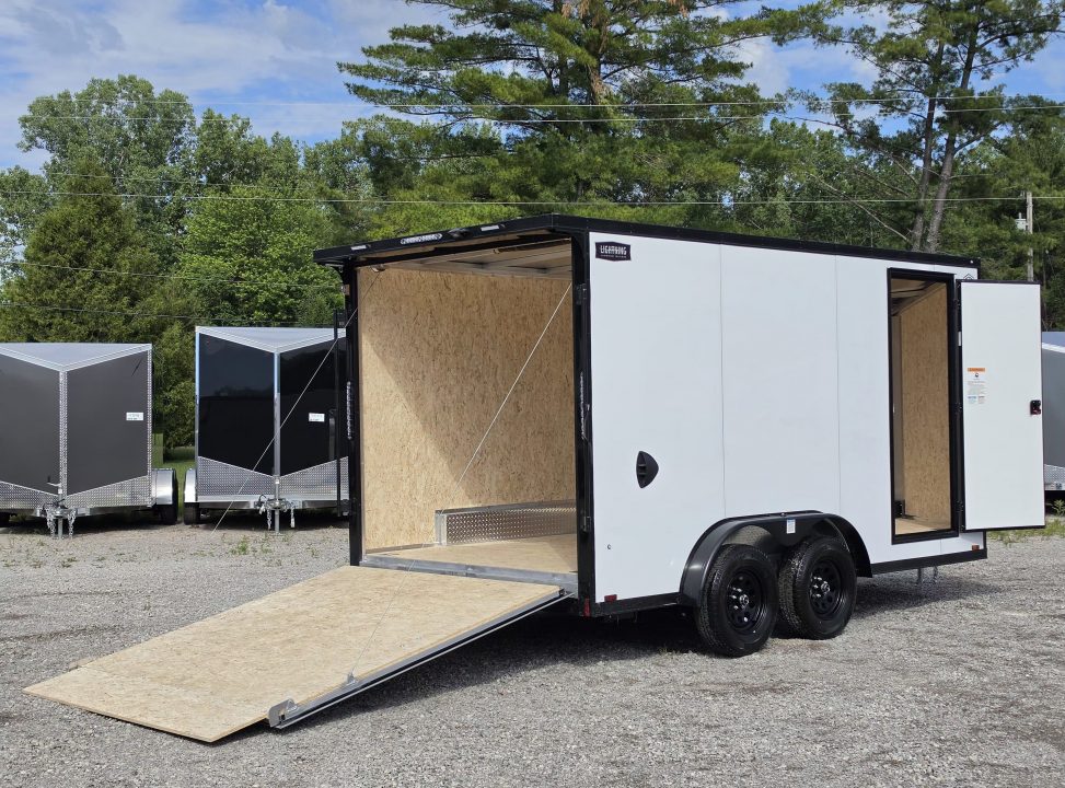 New 7.5 X 14 CARGO ENCLOSED TANDEM AXLE ALL ALUMINUM LIGHTNING 2027 REAR RAMP DOOR