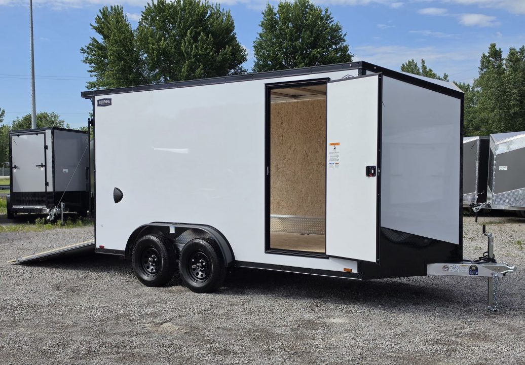 New 7.5 X 14 CARGO ENCLOSED TANDEM AXLE ALL ALUMINUM LIGHTNING 2027 REAR RAMP DOOR