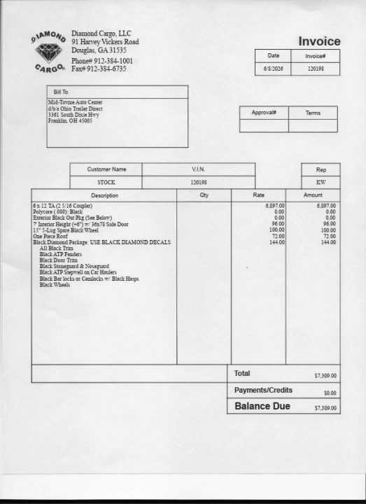 New 2026 DIAMOND CARGO 6 x 12 TA Cargo / Enclosed Trailer