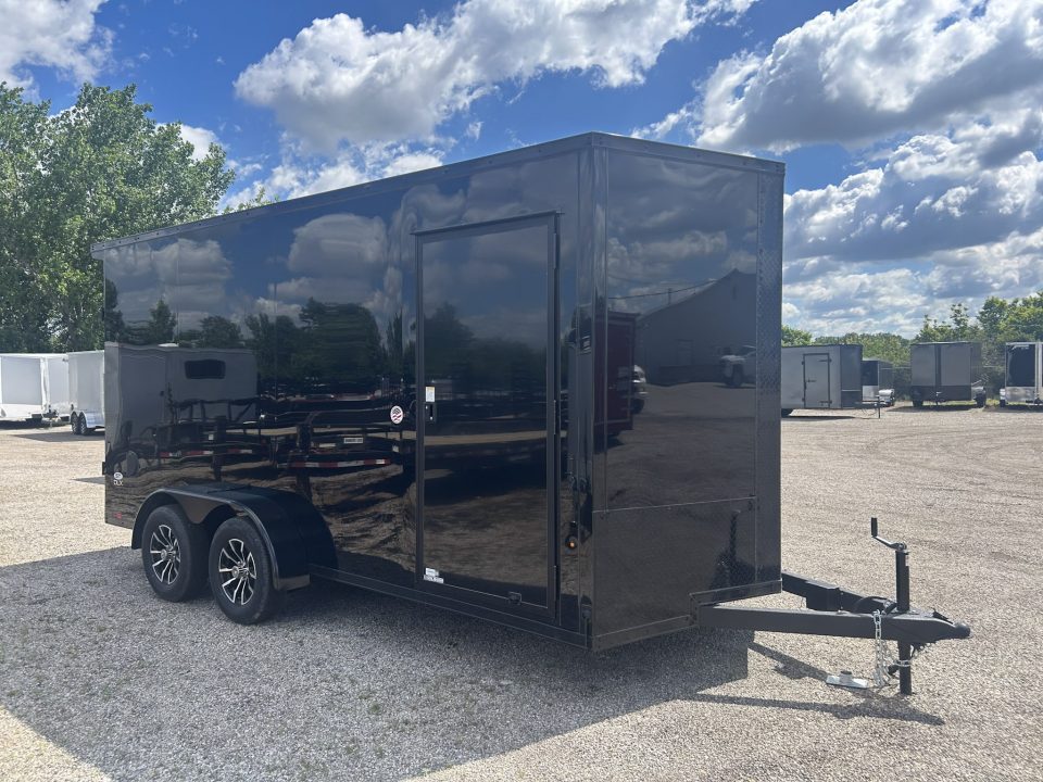 New 2026 Pace American 7 X 16 FT V-NOSE ENCLOSED CARGO TRAILER BLACK OUT TRIM 7 FT INTERIOR RAMP DOOR