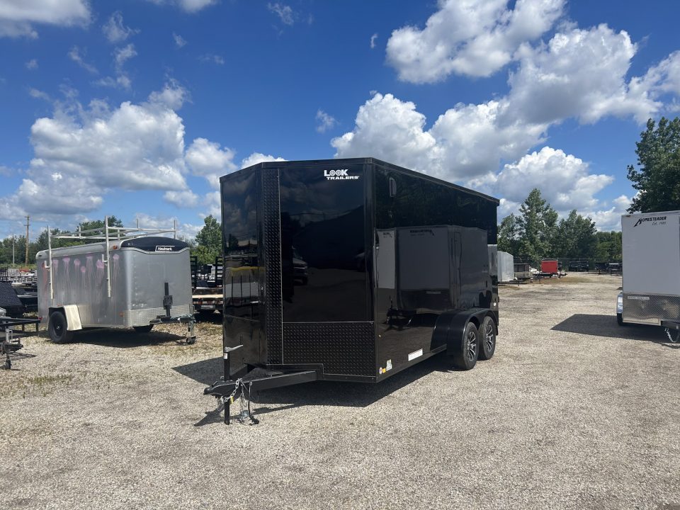 New 2026 Pace American 7 X 16 FT V-NOSE ENCLOSED CARGO TRAILER BLACK OUT TRIM 7 FT INTERIOR RAMP DOOR