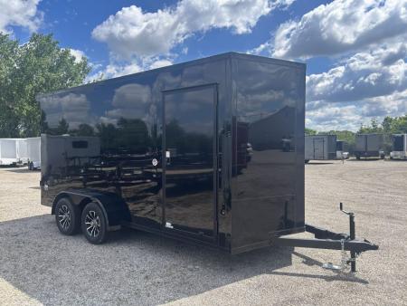 New 2026 Pace American 7 X 16 FT V-NOSE ENCLOSED CARGO TRAILER BLACK OUT TRIM 7 FT INTERIOR RAMP DOOR