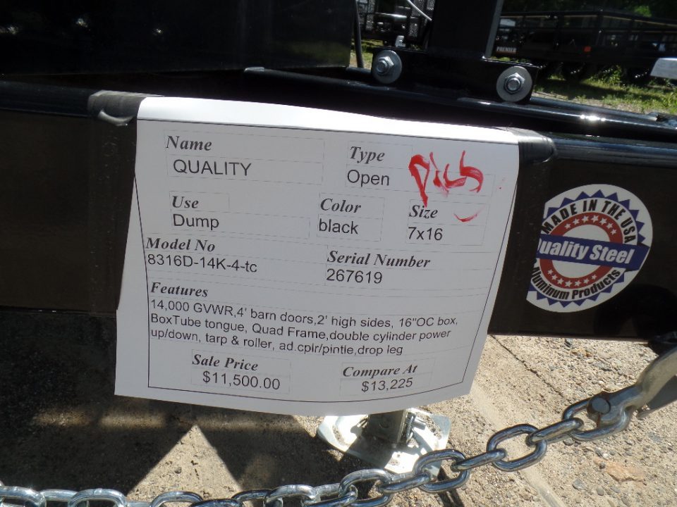 New 2027 Quality Steel and Aluminum 7x16 with 2 ft. high sides Dump Trailer