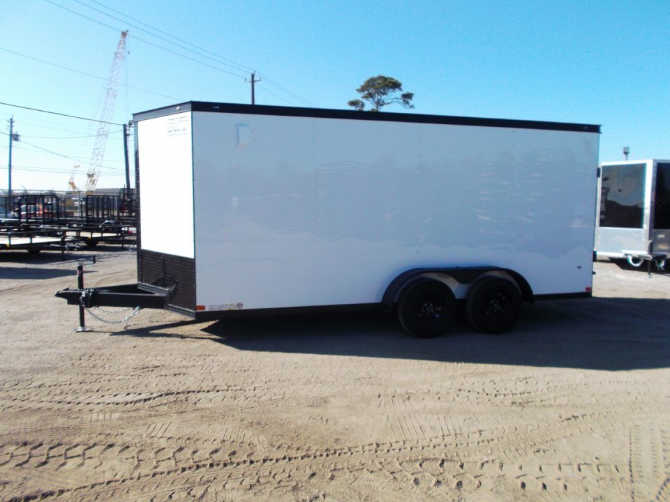 New 2026 Covered Wagon Trailers 7x16 Cargo Trailer / Enclosed Trailer / 6'6" Interior / Extra Wide Ramp / 48" RV Door / .030 White Semi-Screwless Exterior / Black Out Package
