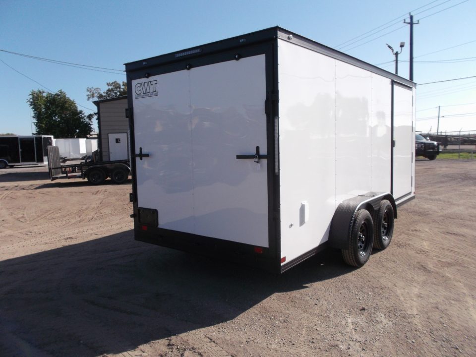 New 2026 Covered Wagon Trailers 7x16 Cargo Trailer / Enclosed Trailer / 6'6" Interior / Extra Wide Ramp / 48" RV Door / .030 White Semi-Screwless Exterior / Black Out Package