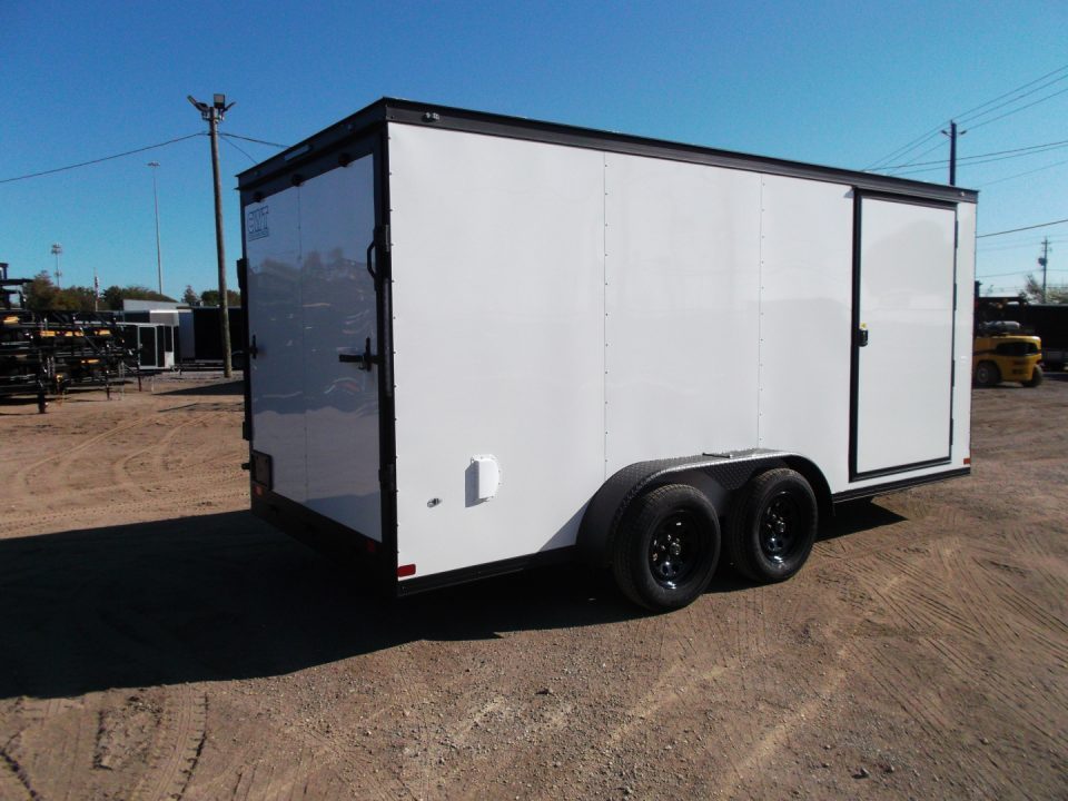 New 2026 Covered Wagon Trailers 7x16 Cargo Trailer / Enclosed Trailer / 6'6" Interior / Extra Wide Ramp / 48" RV Door / .030 White Semi-Screwless Exterior / Black Out Package