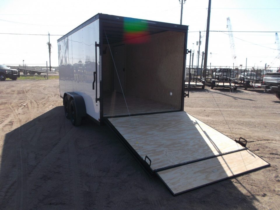 New 2026 Covered Wagon Trailers 7x16 Cargo Trailer / Enclosed Trailer / 6'6" Interior / Extra Wide Ramp / 48" RV Door / .030 White Semi-Screwless Exterior / Black Out Package