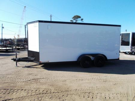 New 2026 Covered Wagon Trailers 7x16 Cargo Trailer / Enclosed Trailer / 6'6" Interior / Extra Wide Ramp / 48" RV Door / .030 White Semi-Screwless Exterior / Black Out Package