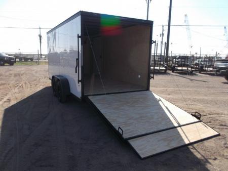 New 2026 Covered Wagon Trailers 7x16 Cargo Trailer / Enclosed Trailer / 6'6" Interior / Extra Wide Ramp / 48" RV Door / .030 White Semi-Screwless Exterior / Black Out Package