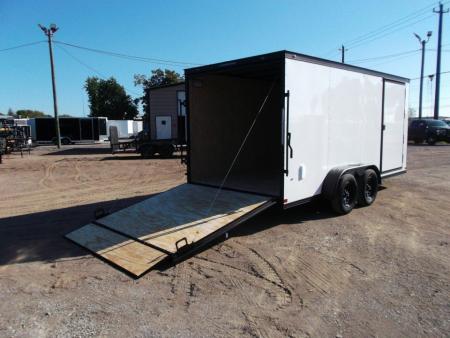 New 2026 Covered Wagon Trailers 7x16 Cargo Trailer / Enclosed Trailer / 6'6" Interior / Extra Wide Ramp / 48" RV Door / .030 White Semi-Screwless Exterior / Black Out Package