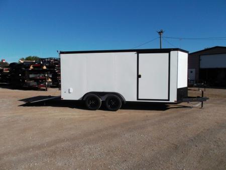 New 2026 Covered Wagon Trailers 7x16 Cargo Trailer / Enclosed Trailer / 6'6" Interior / Extra Wide Ramp / 48" RV Door / .030 White Semi-Screwless Exterior / Black Out Package