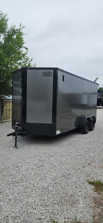 New 2026 Family Trailer 7x16 Tandem Axle Cargo / Enclosed Trailer-Screwless Exterior-Blackout Pkg-Rear Spoiler-HD Axles