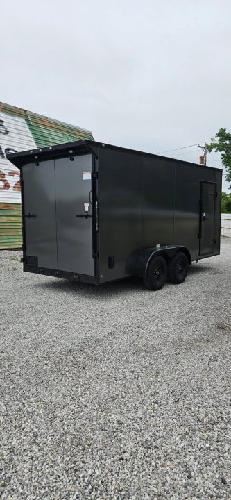 New 2026 Family Trailer 7x16 Tandem Axle Cargo / Enclosed Trailer-Screwless Exterior-Blackout Pkg-Rear Spoiler-HD Axles