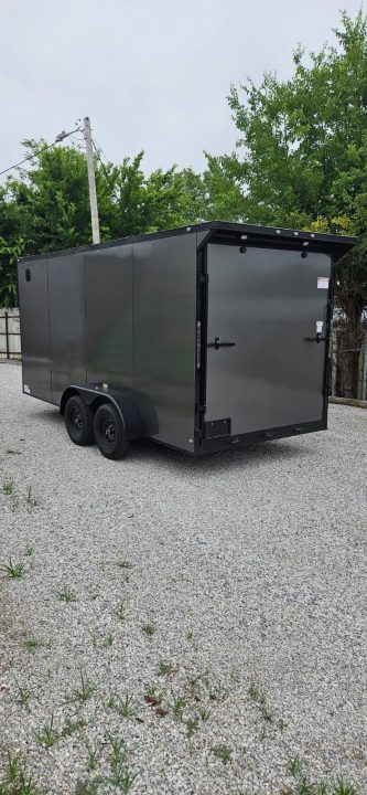 New 2026 Family Trailer 7x16 Tandem Axle Cargo / Enclosed Trailer-Screwless Exterior-Blackout Pkg-Rear Spoiler-HD Axles