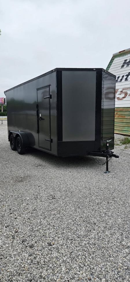 New 2026 Family Trailer 7x16 Tandem Axle Cargo / Enclosed Trailer-Screwless Exterior-Blackout Pkg-Rear Spoiler-HD Axles
