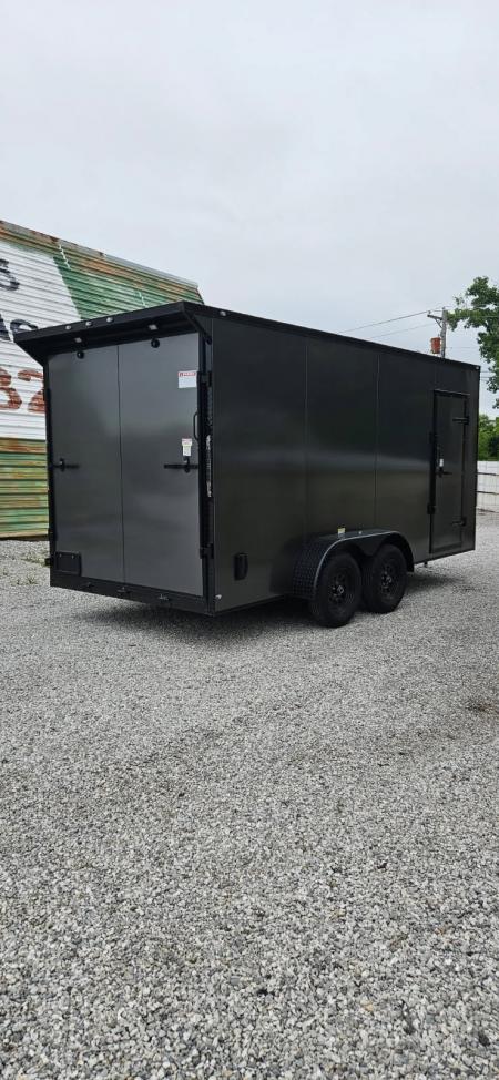 New 2026 Family Trailer 7x16 Tandem Axle Cargo / Enclosed Trailer-Screwless Exterior-Blackout Pkg-Rear Spoiler-HD Axles