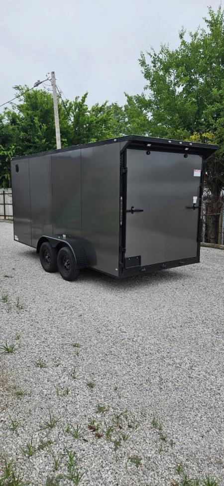New 2026 Family Trailer 7x16 Tandem Axle Cargo / Enclosed Trailer-Screwless Exterior-Blackout Pkg-Rear Spoiler-HD Axles