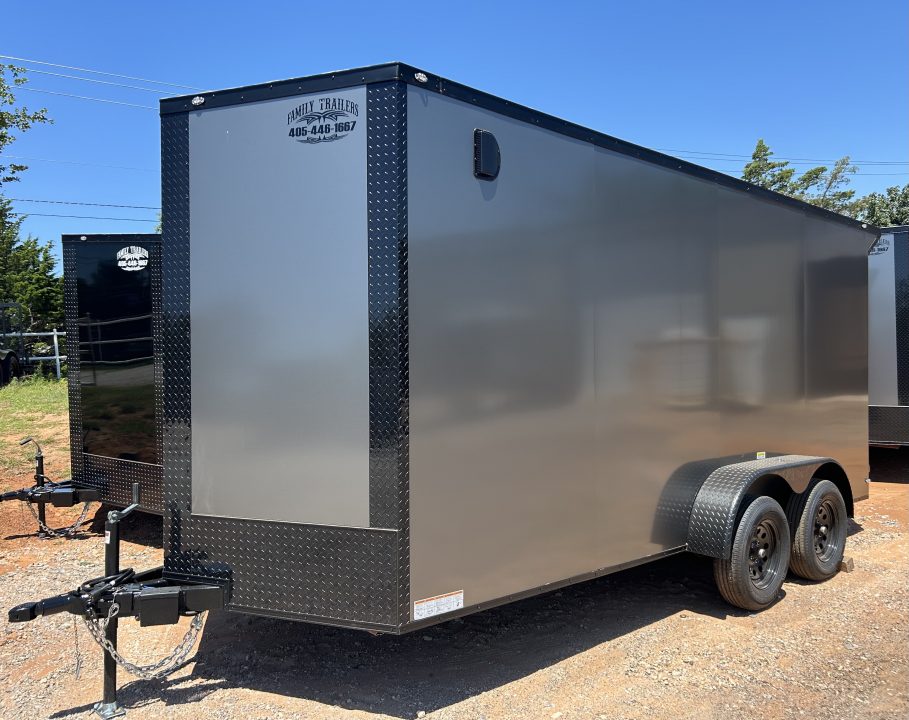 New 2026 Family Trailer 7x16 Tandem Axle Cargo / Enclosed Trailer-Screwless Exterior-Blackout Pkg-Rear Spoiler-HD Axles