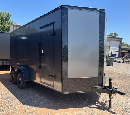 New 2026 Family Trailer 7x16 Tandem Axle Cargo / Enclosed Trailer-Screwless Exterior-Blackout Pkg-Rear Spoiler-HD Axles