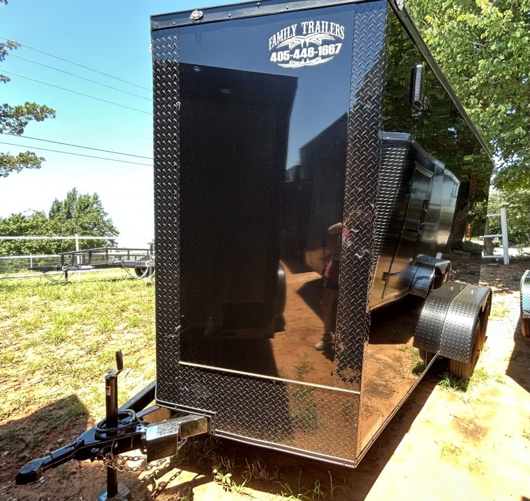 New 2026 Family Trailer 7x14 Tandem Axle Cargo / Enclosed Trailer-Screwless Exterior-Blackout Pkg-Rear Spoiler-HD Axles
