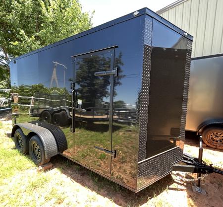 New 2026 Family Trailer 7x14 Tandem Axle Cargo / Enclosed Trailer-Screwless Exterior-Blackout Pkg-Rear Spoiler-HD Axles