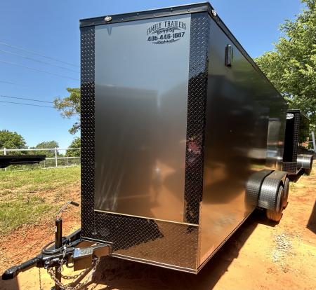New 2026 Family Trailer 6.5x16 Tandem Axles Cargo / Enclosed Trailer-Screwless Exterior-Blackout Pkg-Rear Spoiler-HD Axles