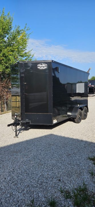 New 2026 Family Trailer 7x14 Tandem Axle Cargo / Enclosed Trailer-Screwless Exterior-Blackout Pkg-Rear Spoiler-HD AXLES