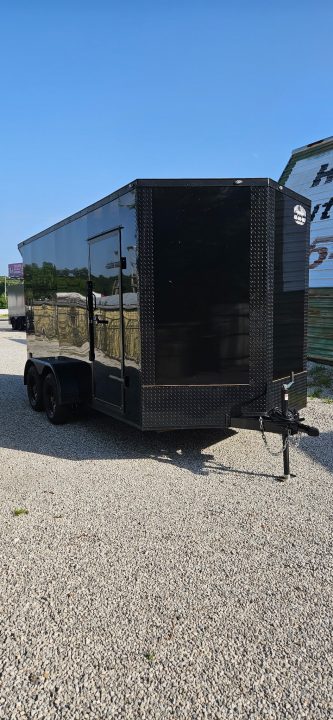 New 2026 Family Trailer 7x14 Tandem Axle Cargo / Enclosed Trailer-Screwless Exterior-Blackout Pkg-Rear Spoiler-HD AXLES