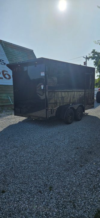 New 2026 Family Trailer 7x14 Tandem Axle Cargo / Enclosed Trailer-Screwless Exterior-Blackout Pkg-Rear Spoiler-HD AXLES