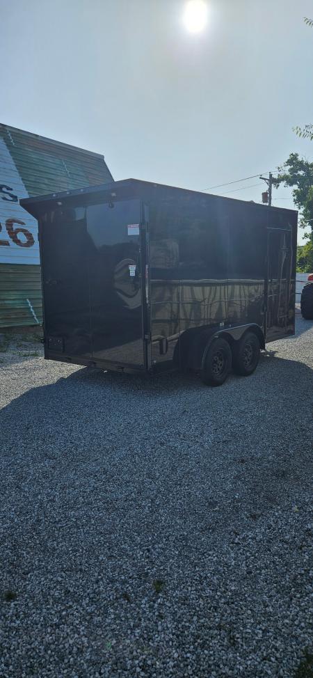 New 2026 Family Trailer 7x14 Tandem Axle Cargo / Enclosed Trailer-Screwless Exterior-Blackout Pkg-Rear Spoiler-HD AXLES