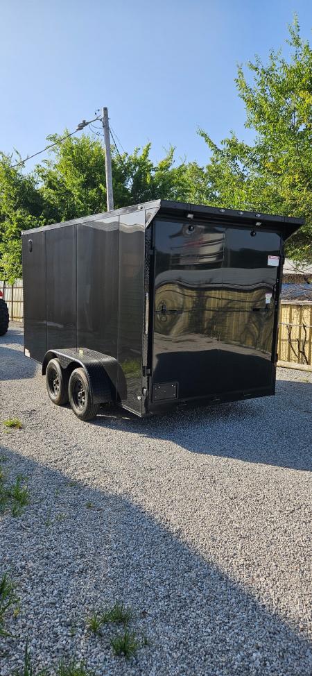 New 2026 Family Trailer 7x14 Tandem Axle Cargo / Enclosed Trailer-Screwless Exterior-Blackout Pkg-Rear Spoiler-HD AXLES