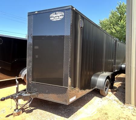 New 2026 Family Trailer 7x14 Tandem Axle Cargo / Enclosed Trailer-Screwless Exterior-Blackout Pkg-Rear Spoiler-HD AXLES