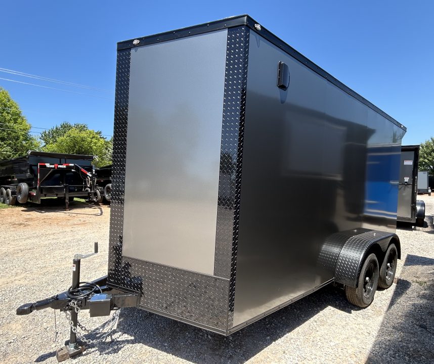 New 2026 Family Trailer 7x14 Tandem Axle Cargo / Enclosed Trailer-Screwless Exterior-Blackout Pkg-Rear Spoiler-HD AXles