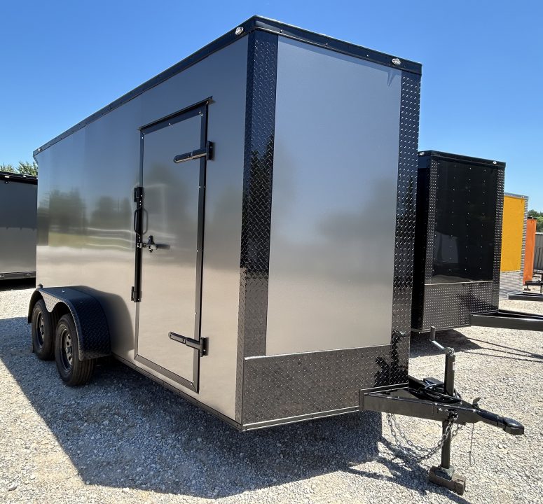 New 2026 Family Trailer 7x14 Tandem Axle Cargo / Enclosed Trailer-Screwless Exterior-Blackout Pkg-Rear Spoiler-HD AXles