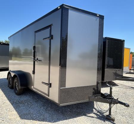 New 2026 Family Trailer 7x14 Tandem Axle Cargo / Enclosed Trailer-Screwless Exterior-Blackout Pkg-Rear Spoiler-HD AXles