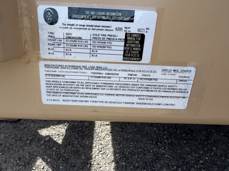 New 2026 Load Trail 16'' DZ Deck Over GN Dump Trailer