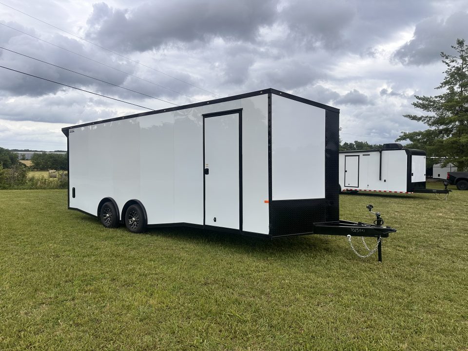 New 2026 Rock Solid 8.5x24 7'6" Interior Car Hauler-5200LB Torsion Axle-White Poly- Blackout-Enclosed Car Hauler