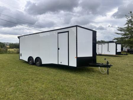 New 2026 Rock Solid 8.5x24 7'6  Interior Car Hauler-5200LB Torsion Axle-White Poly- Blackout-Enclosed Car Hauler