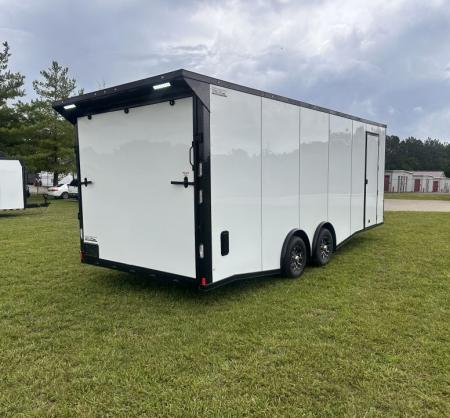 New 2026 Rock Solid 8.5x24 7'6" Interior Car Hauler-5200LB Torsion Axle-White Poly- Blackout-Enclosed Car Hauler