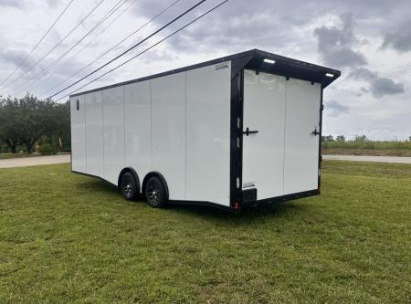 New 2026 Rock Solid 8.5x24 7'6" Interior Car Hauler-5200LB Torsion Axle-White Poly- Blackout-Enclosed Car Hauler