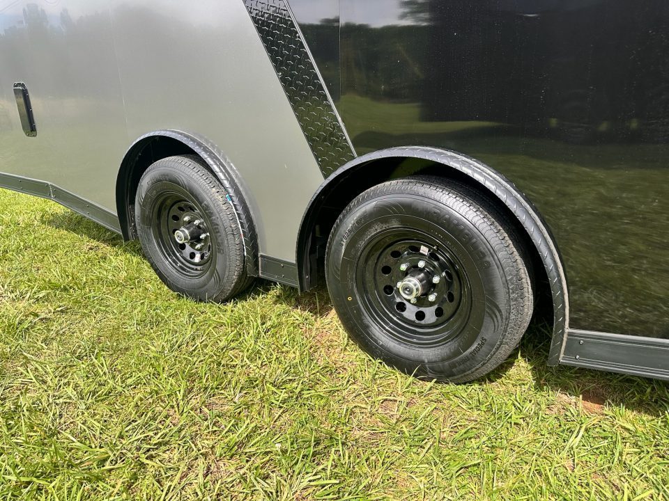 New 2026 Luxe 8.5x22 Racing Trailer Finished Interior- 5200 Tandem Axle-Two Toned Black Charcoal- Recessed E-Track